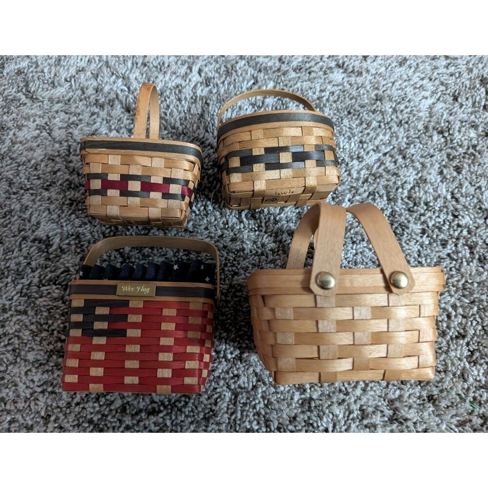 Vtg Bradford Wee Baskets BWB Lot of 4 Pcs Mini Handwoven USA Wee Flag 1999, 2000